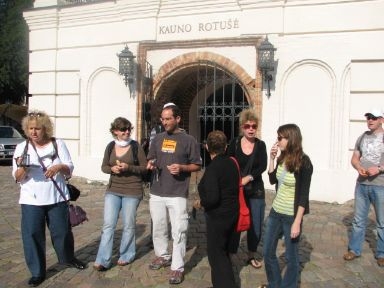 
The Rotuse-The old town hall-The group outside-Kaunas-Lithuania-close to the hotel-
market square-newly wed-At night    
       